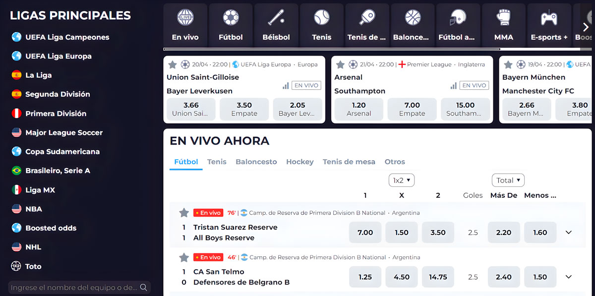 Acerca de la sección de apuestas deportivas