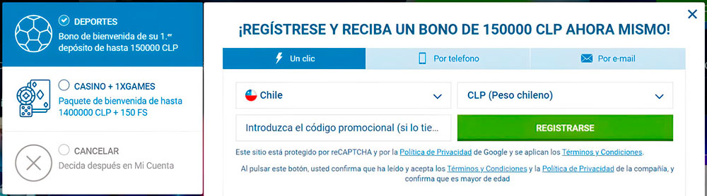 Registro en un clic