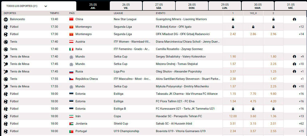 Calendario deportivo betsala