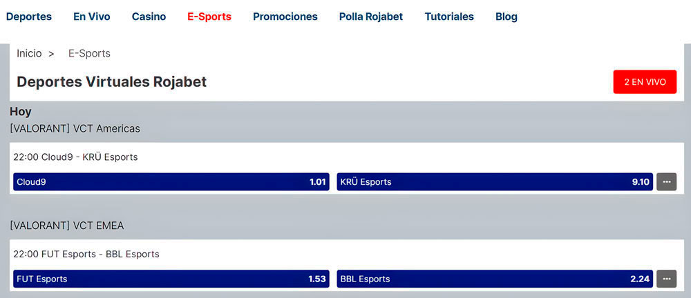 Esport de apuestas deportivas de Rojabet